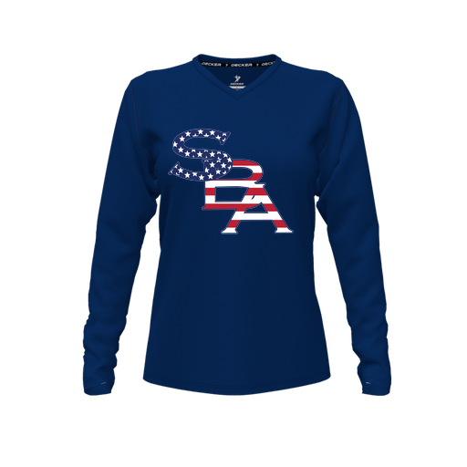 [FTLVCFNV-FYXS-LOGO1] Decker Comfort T-Shirt (Female Youth XS, Navy, V Neck, Logo 1, Long Sleeve)