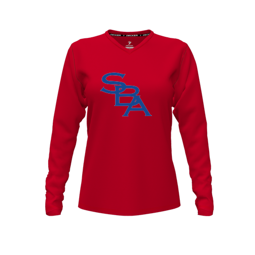 [FTLVCFRD-FYXS-LOGO2] Decker Comfort T-Shirt (Female Youth XS, Red, V Neck, Logo 2, Long Sleeve)